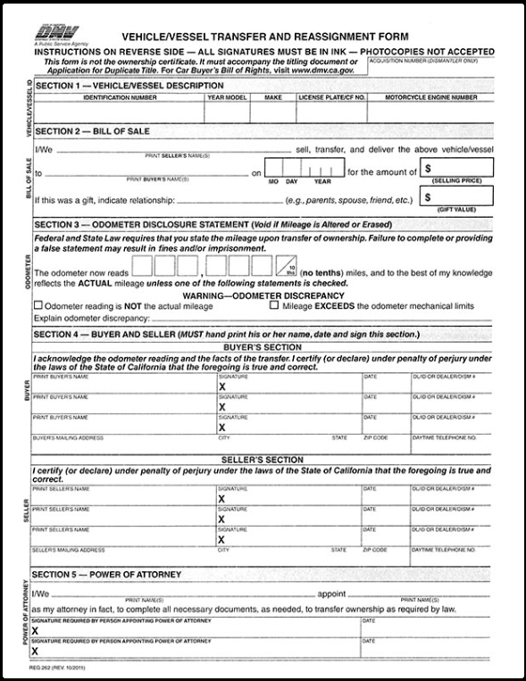1-Part Reg 262 Vehicle Vessel Transfer