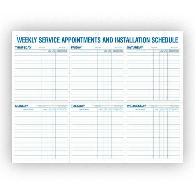 Weekly Service Appointment and Installation Schedule Service Department Independent Automobile Dealers Association of California