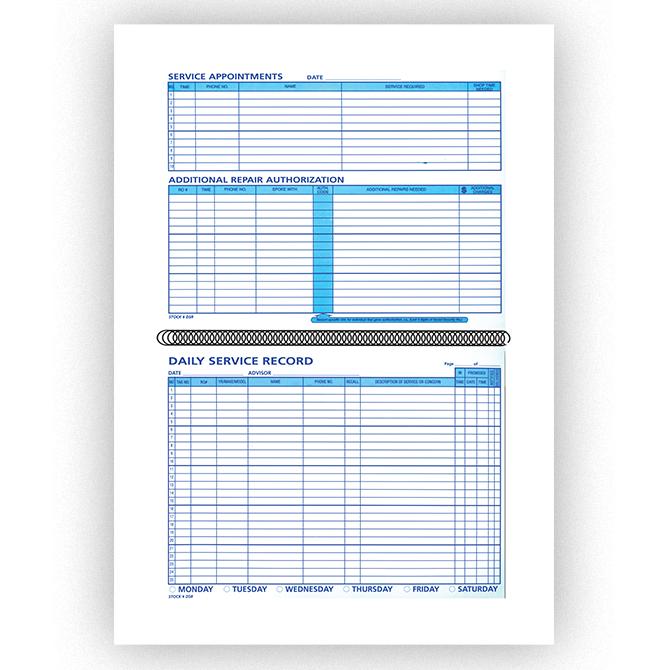 Daily Service Record Book Service Department Independent Automobile Dealers Association of California