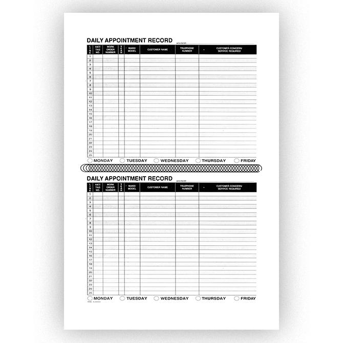 Daily Appointment Record Book Service Department Independent Automobile Dealers Association of California