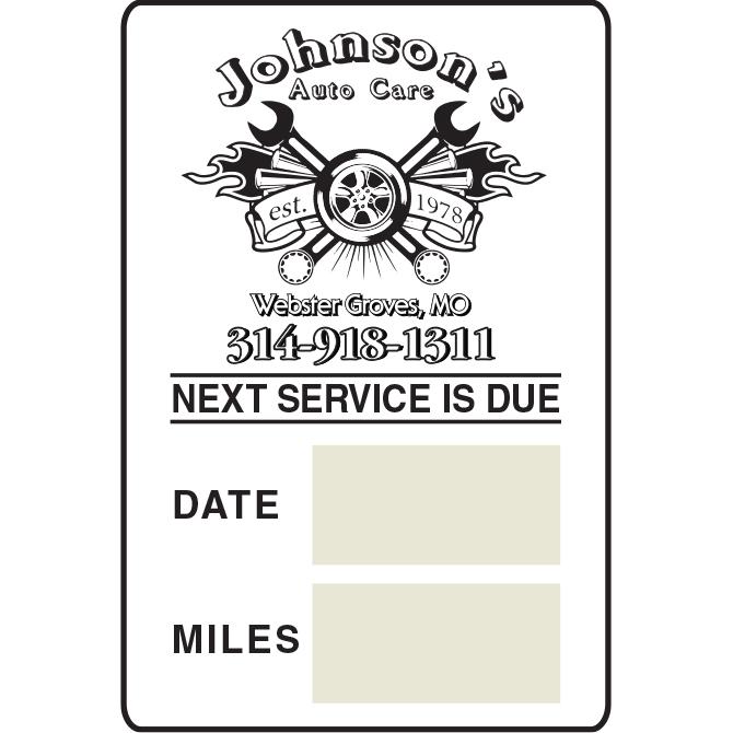 Custom Write-In Roll Reminder Stickers Service Department Independent Automobile Dealers Association of California Static Cling 2 1/4" x 1 1/2"