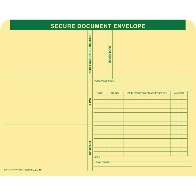 ERA* Deal Envelope (Deal Jacket) Sales Department Independent Automobile Dealers Association of California Green 500 Per Box