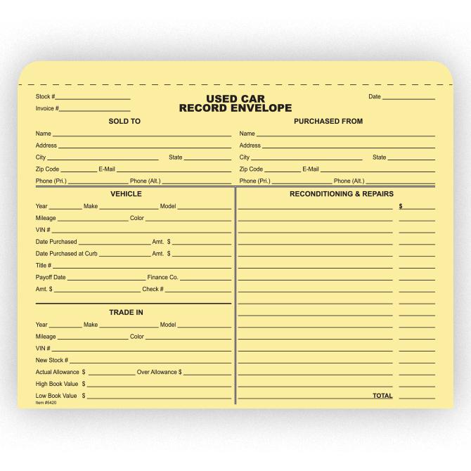 Used Car Record Envelope Sales Department Independent Automobile Dealers Association of California 500 Per Box