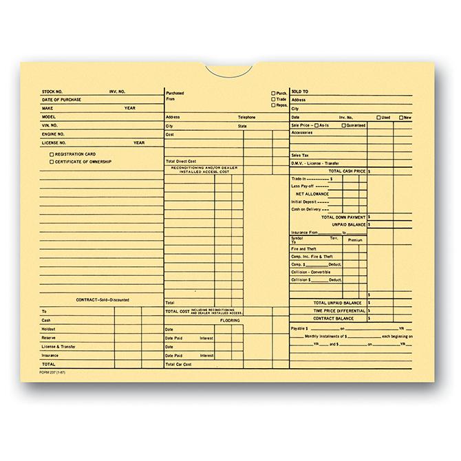 3-in-1 Deal Envelope (Deal Jacket) Sales Department Independent Automobile Dealers Association of California 500 Per Box