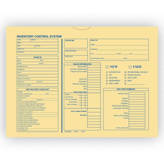 Inventory Control Deal Envelope (Motorcycle, Boat, RV) Sales Department Independent Automobile Dealers Association of California 500 Per Box