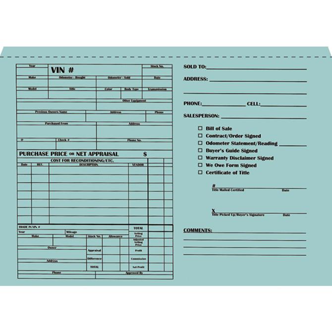 Custom Heavy Duty Deal Envelopes (Deal Jackets) Sales Department Independent Automobile Dealers Association of California Green