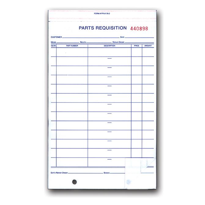 Parts Requisition Forms Parts Department Independent Automobile Dealers Association of California (Form #PR-8178-2)