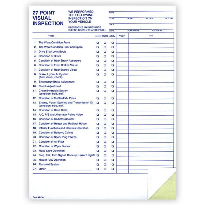 27 Point Inspection Service Department Independent Automobile Dealers Association of California