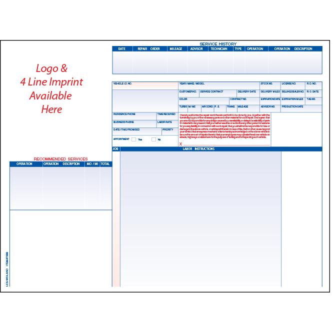 Imprinted Laser Repair Orders Service Department Independent Automobile Dealers Association of California Landscape 32#