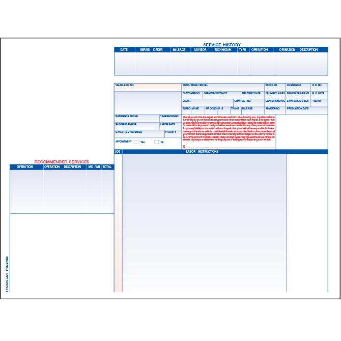 Imprinted Laser Repair Orders Service Department Independent Automobile Dealers Association of California
