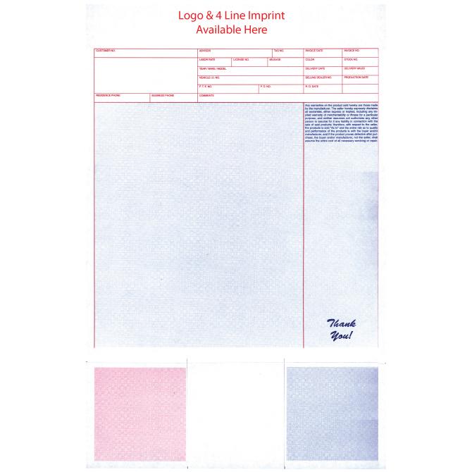Imprinted Laser Service Invoices Service Department Independent Automobile Dealers Association of California Laser Service Invoices with Coupons