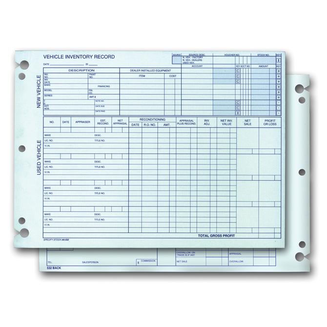 Vehicle Inventory Records Office Forms Independent Automobile Dealers Association of California (Form #A-532)