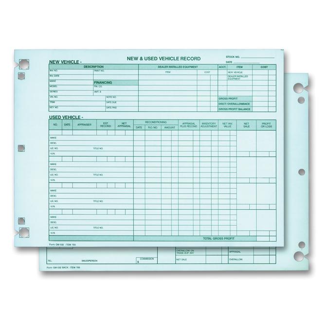 Vehicle Inventory Records Office Forms Independent Automobile Dealers Association of California (Form #GM-532)