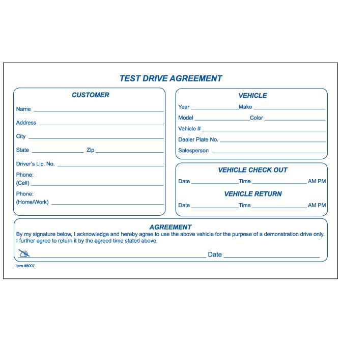 Test Drive Agreement Form Office Forms Independent Automobile Dealers Association of California
