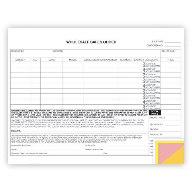Wholesale Sales Order Office Forms Independent Automobile Dealers Association of California