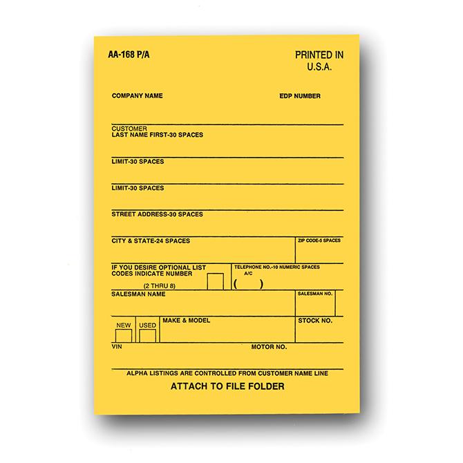 Vehicle Deal Labels Sales Department Independent Automobile Dealers Association of California (Form #AA-168 P/A)