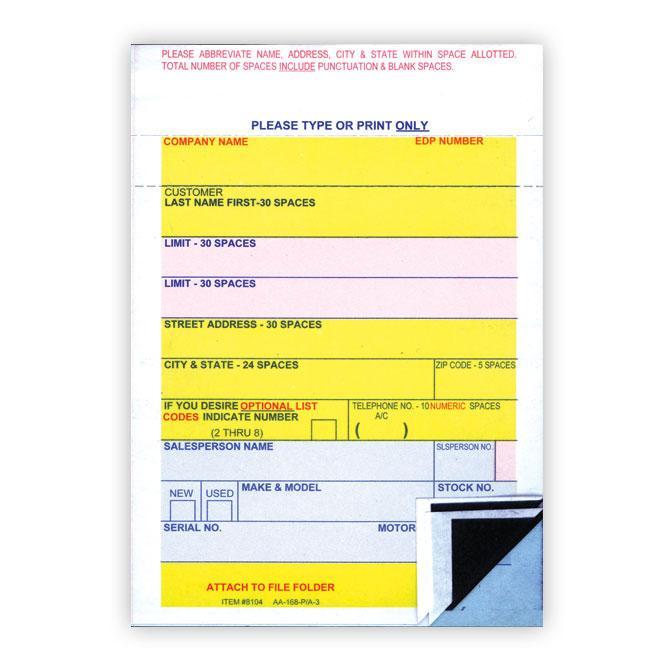 Vehicle Deal Labels (3-Part) - Permanent Adhesive Sales Department Independent Automobile Dealers Association of California