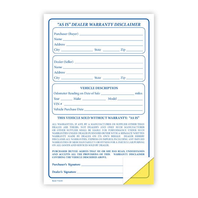 "As Is" Dealer Warranty Disclaimer Sales Department Independent Automobile Dealers Association of California