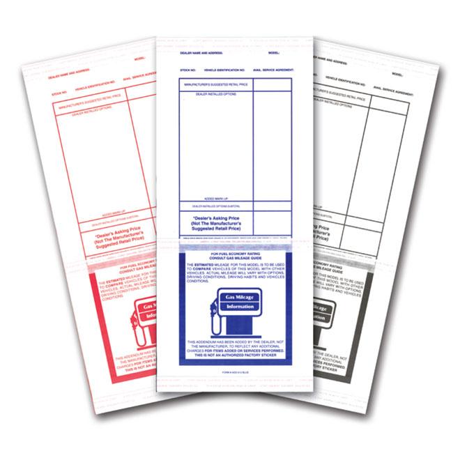 Addendum Stickers (Tape Adhesive) Sales Department Independent Automobile Dealers Association of California