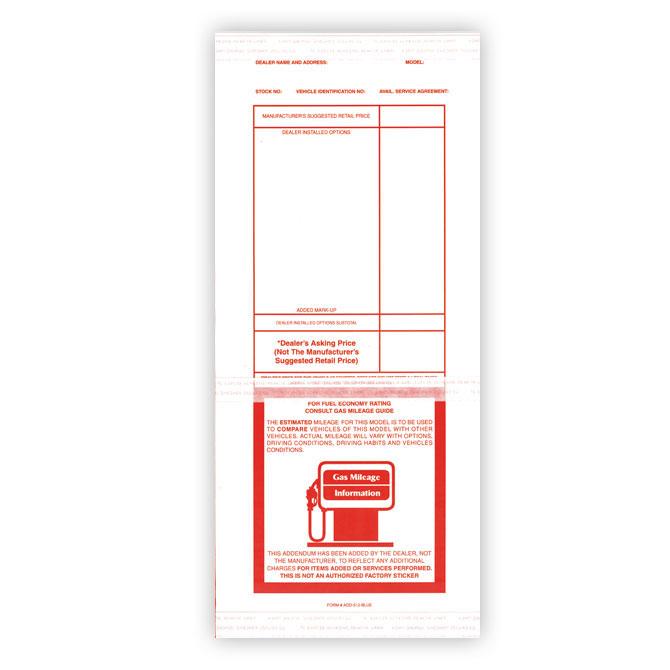 Addendum Stickers (Tape Adhesive) Sales Department Independent Automobile Dealers Association of California Red