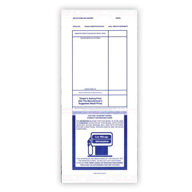 Addendum Stickers (Tape Adhesive) Sales Department Independent Automobile Dealers Association of California Blue