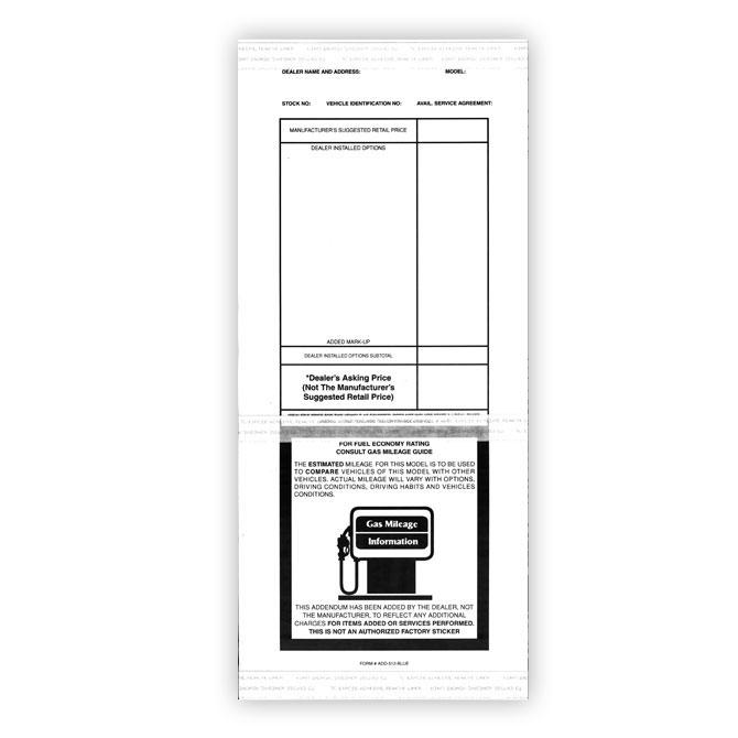 Addendum Stickers (Tape Adhesive) Sales Department Independent Automobile Dealers Association of California Black