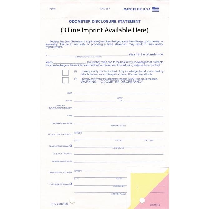 Imprinted Odometer Disclosure Statements Sales Department Independent Automobile Dealers Association of California No Screen