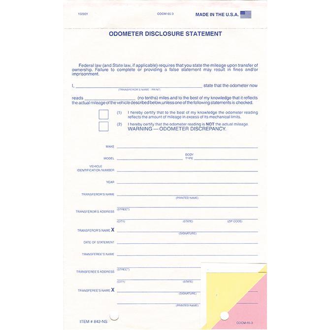 Odometer Disclosure Statements - No Screen Sales Department Independent Automobile Dealers Association of California (Form #ODOM-65-3) - No Screen