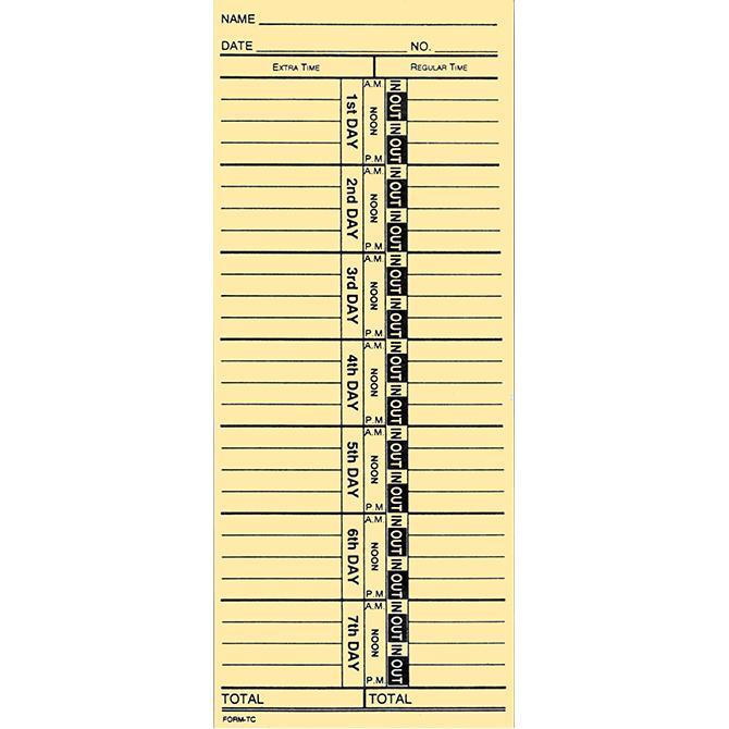 Time Clock Cards (Form TC-1) Office Forms Independent Automobile Dealers Association of California