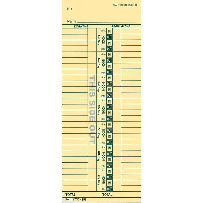 Time Clock Cards (Form TC-292 2-sided) Office Forms Independent Automobile Dealers Association of California