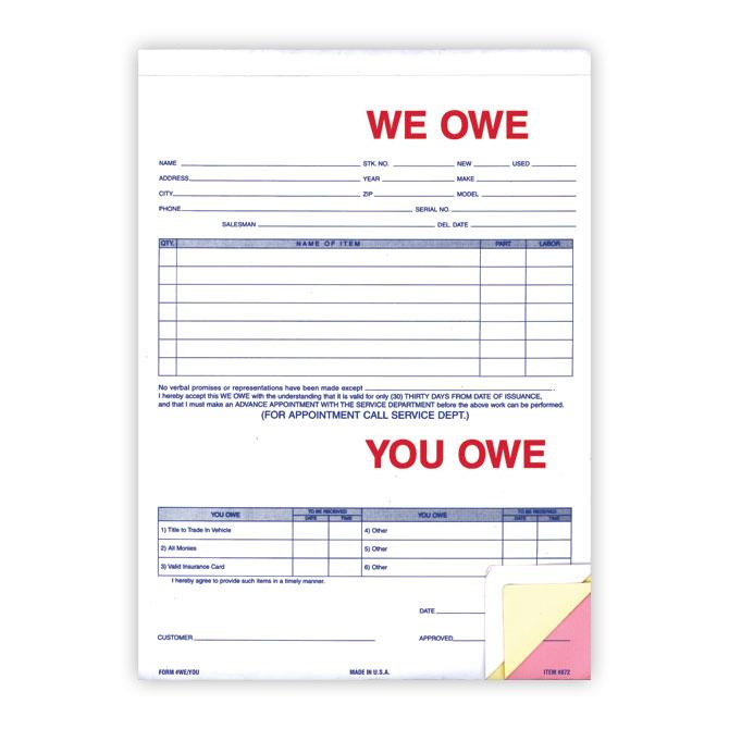 We Owe / You Owe Sales Department Independent Automobile Dealers Association of California