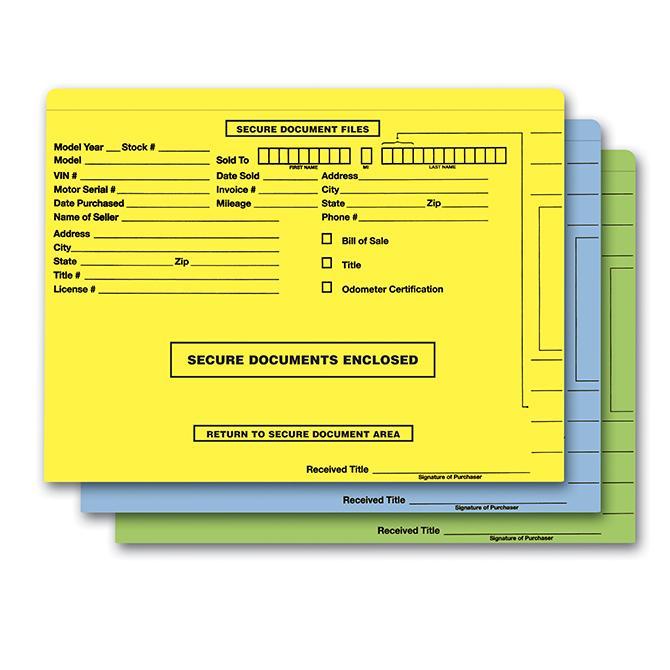 File Right™ Color Code Deal Jacket (100 Per Box) Service Department Independent Automobile Dealers Association of California