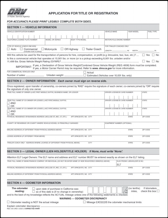 Application for Title or Registration