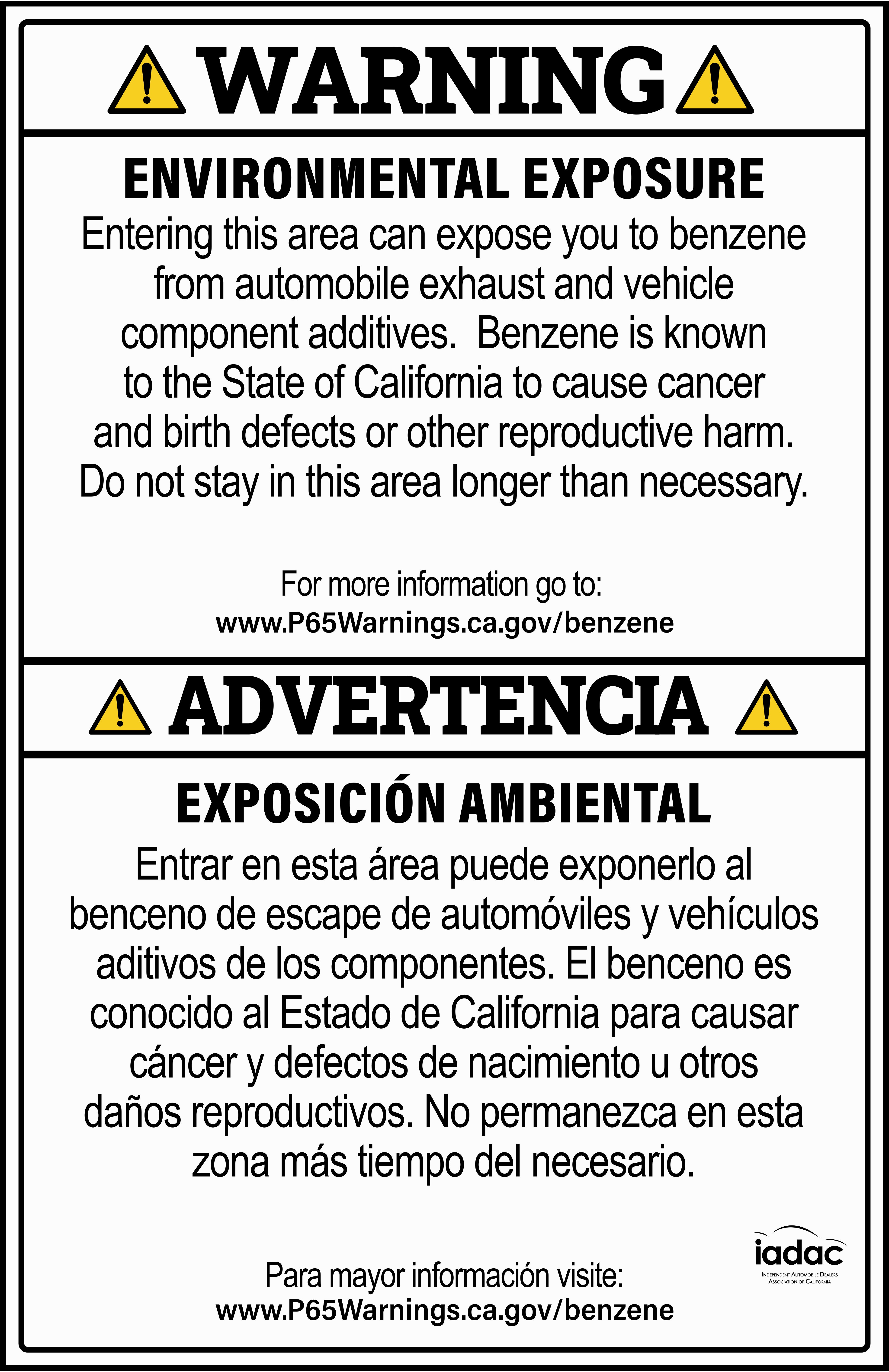 Weather Exposure Sign Prop 65 Environmental Exposure / Showroom / Entrance Warning Sign – Bi ...