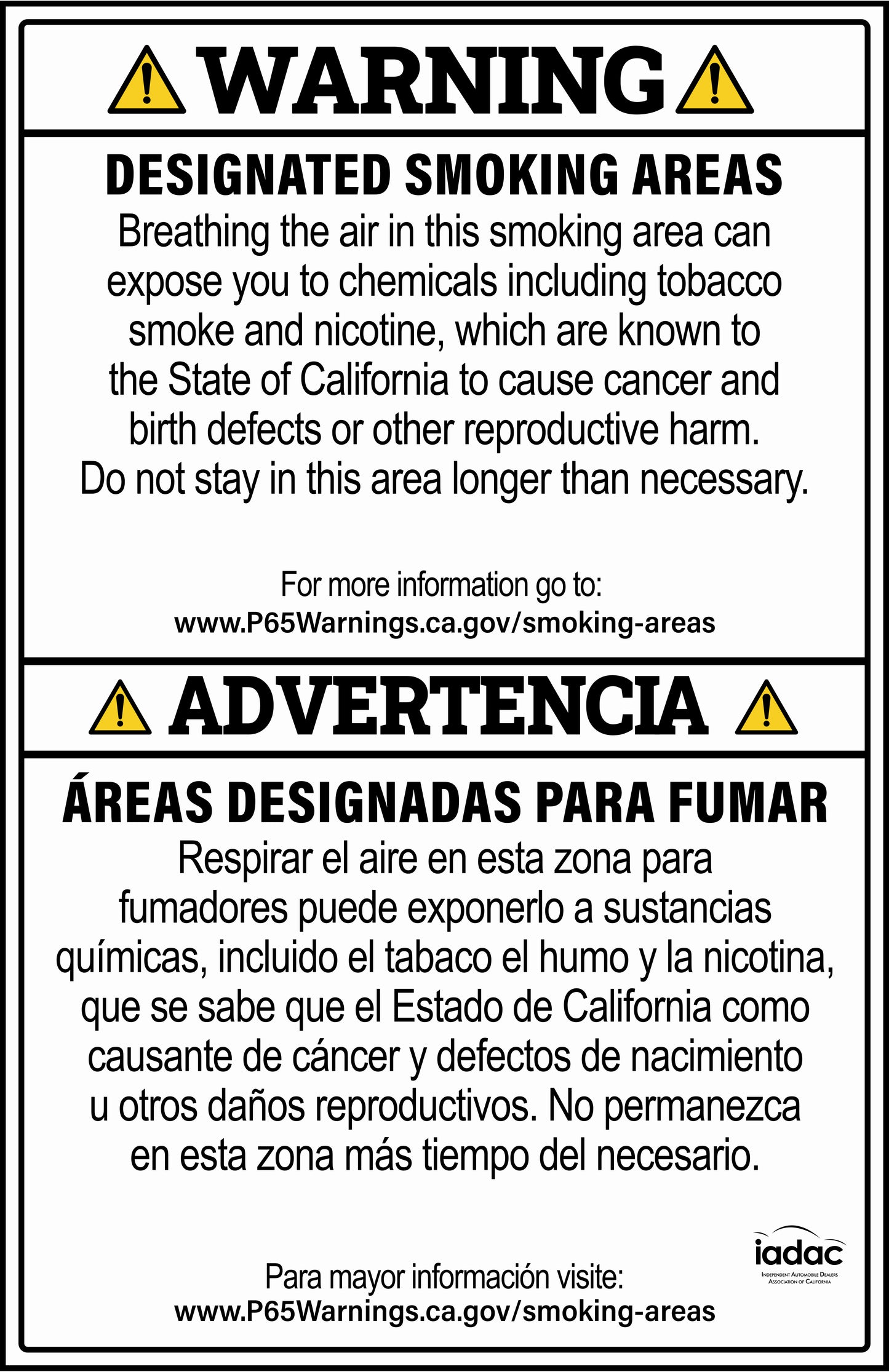 Prop 65 Smoking Area Sign – Bilingual