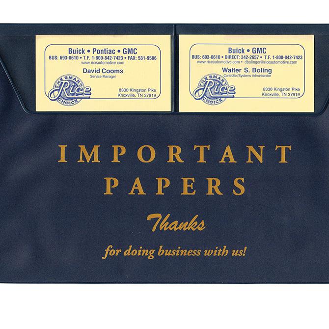 Vinyl Document Wallets Sales Department Independent Automobile Dealers Association of California