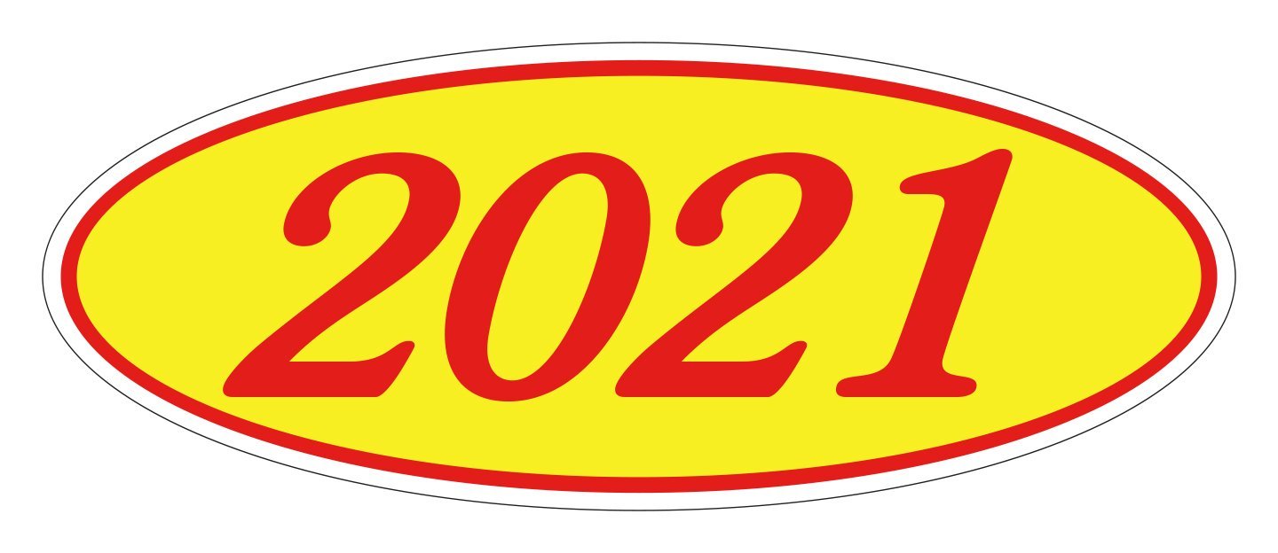 Oval Year Window Stickers Sales Department Independent Automobile Dealers Association of California 2021 Red on Yellow