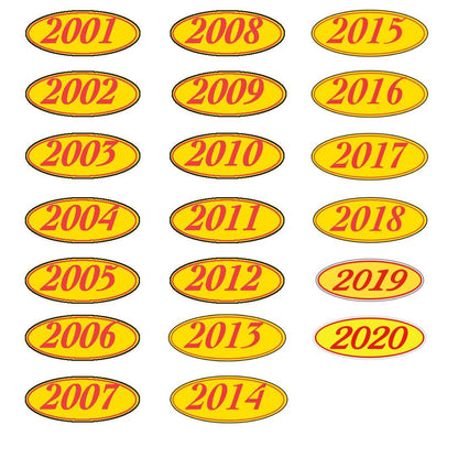 Oval Year Window Stickers Sales Department Independent Automobile Dealers Association of California 2001 Red on Yellow