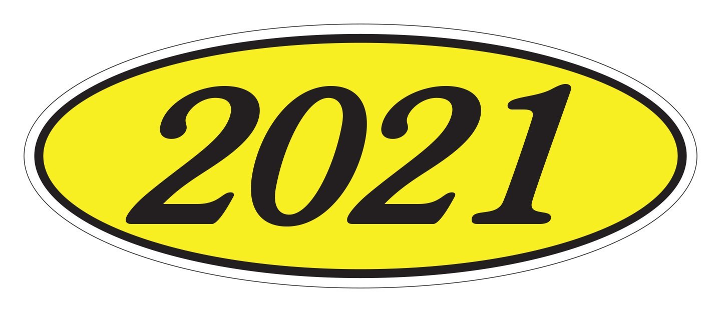 Oval Year Window Stickers Sales Department Independent Automobile Dealers Association of California 2021 Black on Yellow