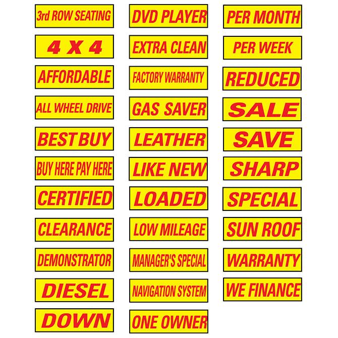 Slogan Window Stickers - Yellow and Red Sales Department Independent Automobile Dealers Association of California