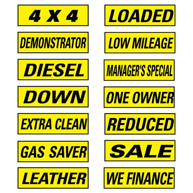 Slogan Window Stickers - Yellow and Black Sales Department Independent Automobile Dealers Association of California