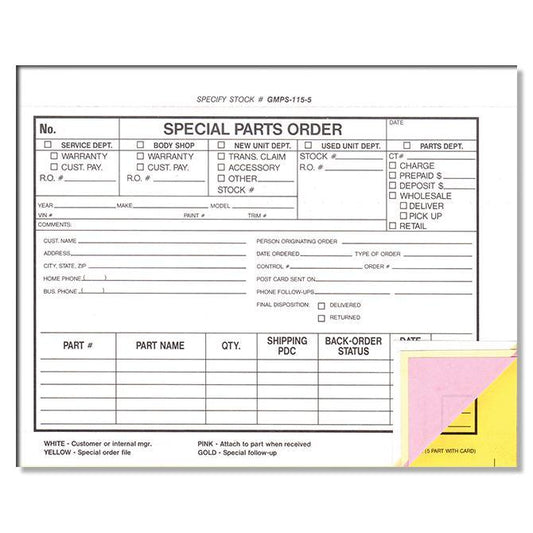 Special Parts Order Forms (Form GMPS-115-5) Parts Department Independent Automobile Dealers Association of California