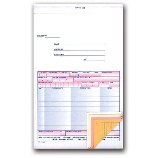 Special Parts Order Forms (Form TOY-115-5NC) Parts Department Independent Automobile Dealers Association of California