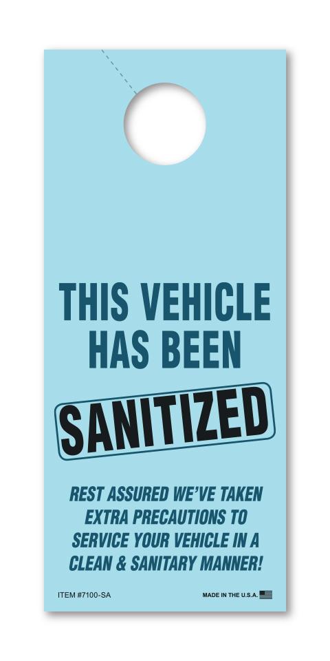 "Sanitized" Hang Tag - Small Service Department Independent Automobile Dealers Association of California 