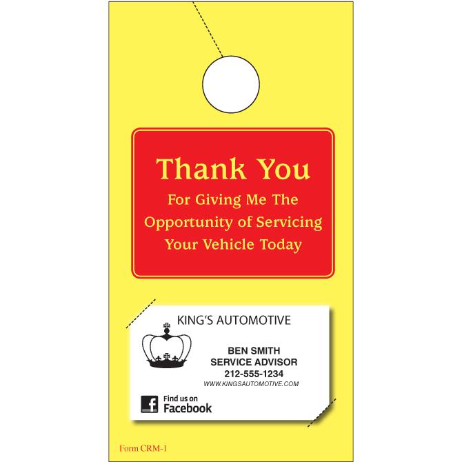 Thank You Hang Tag Service Department Independent Automobile Dealers Association of California