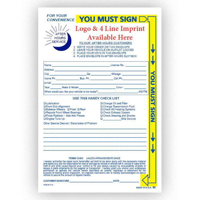 Imprinted Night Drop Envelopes Service Department Independent Automobile Dealers Association of California Yellow Highlight