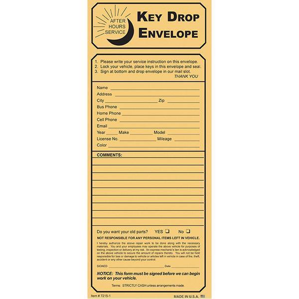 Kraft Key Drop Night Drop Envelopes (100 Per Box) Service Department Independent Automobile Dealers Association of California Kraft Key Drop No Checklist