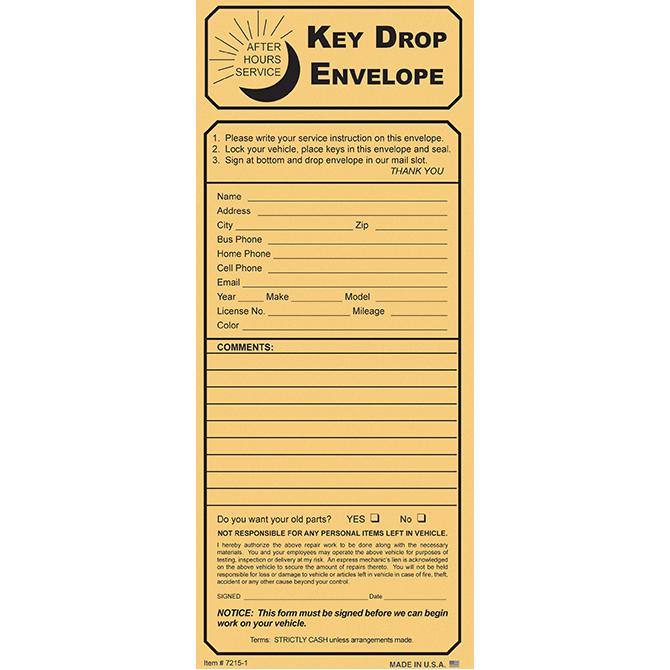 Kraft Key Drop Night Drop Envelopes (500 Per Box) Service Department Independent Automobile Dealers Association of California Kraft Key Drop No Checklist