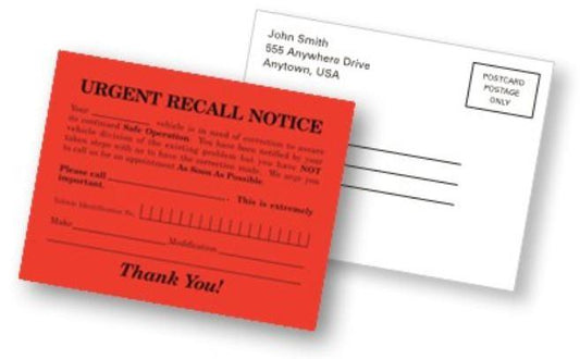 Imprinted Urgent Recall Notice Service Department Independent Automobile Dealers Association of California