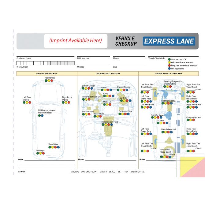 Imprinted Generic Multi-Point Inspection Forms Service Department Independent Automobile Dealers Association of California Generic - Express Lane